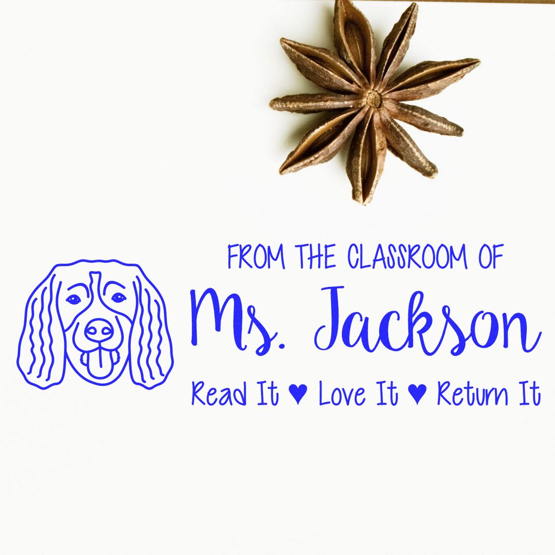 Pre-Inked Springer Spaniel Outline Personalized Read It Love It Return It Stamp - Engineer Seal Stamps