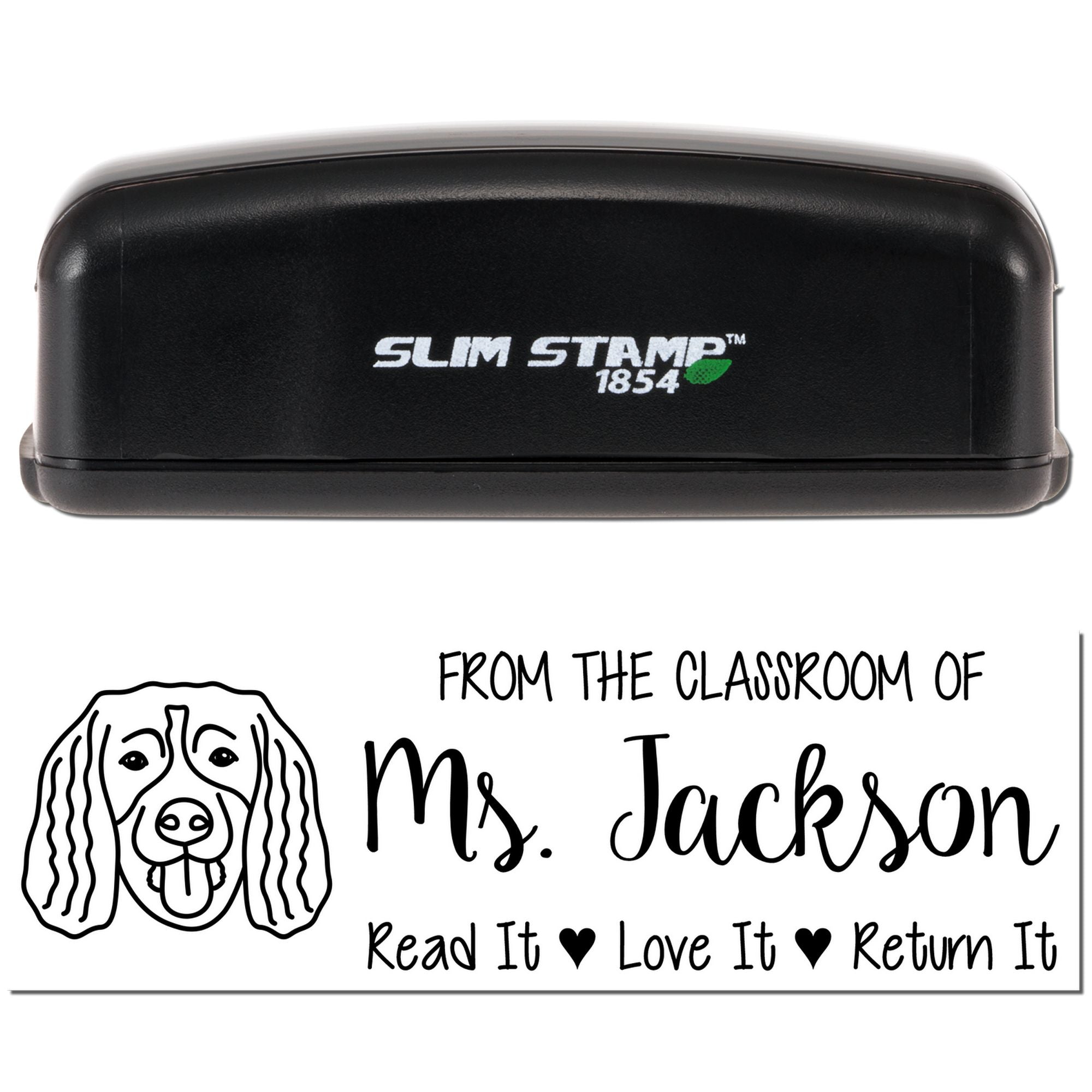 Pre-Inked Springer Spaniel Outline Personalized Read It Love It Return It Stamp - Engineer Seal Stamps