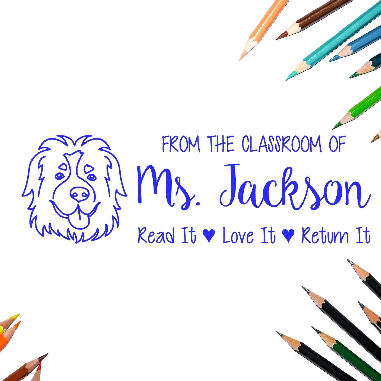 Pre-Inked St Bernard Outline Personalized Read It Return It Stamp - Engineer Seal Stamps