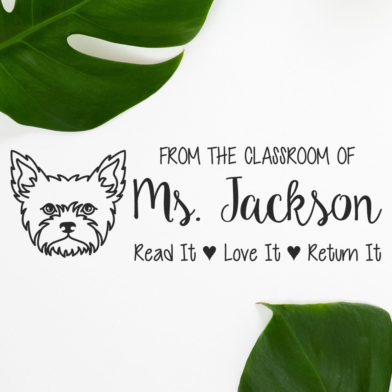 Self-Inking Customized Teacher Library Stamp with Yorkie Image - Engineer Seal Stamps