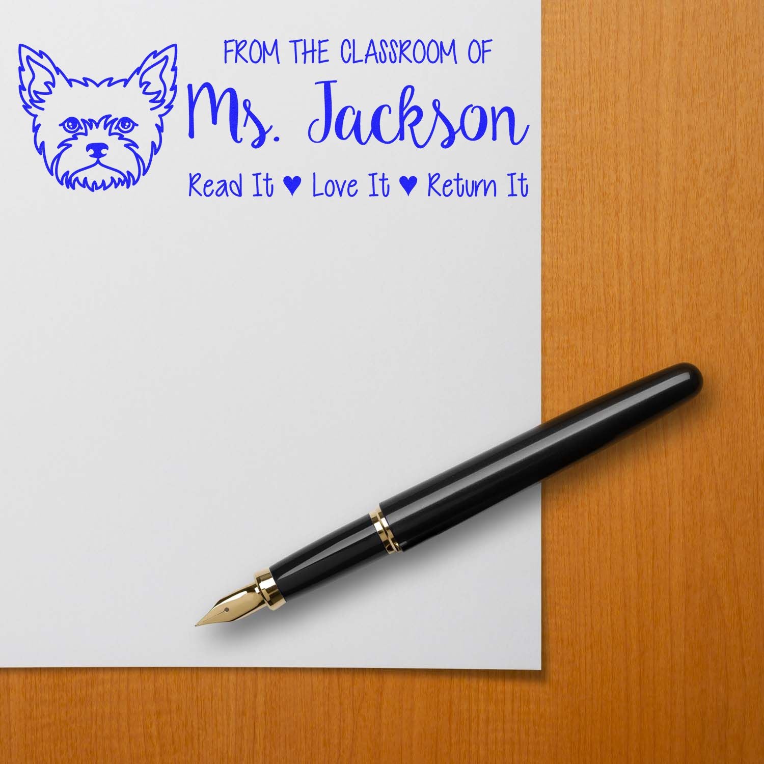 Self-Inking Customized Teacher Library Stamp with Yorkie Image - Engineer Seal Stamps