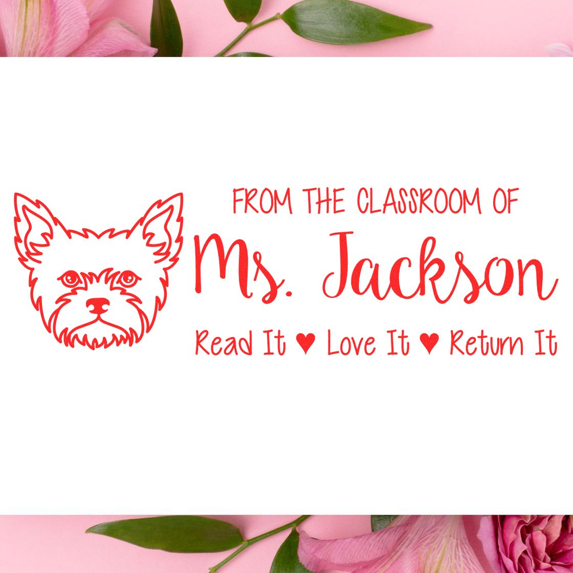 Self-Inking Customized Teacher Library Stamp with Yorkie Image - Engineer Seal Stamps