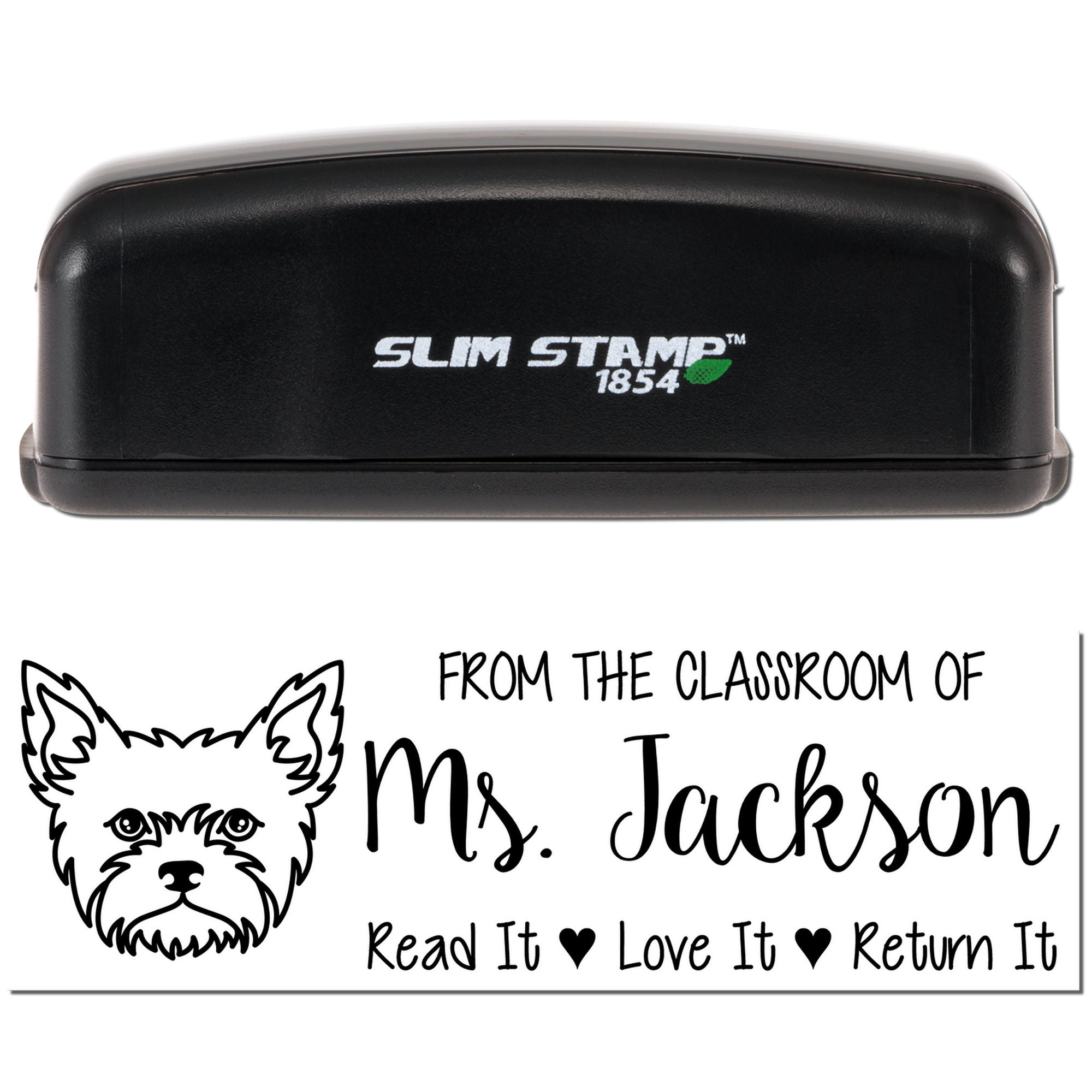 Pre-Inked Yorkie Outline Customized Book Belongs Stamp - Engineer Seal Stamps