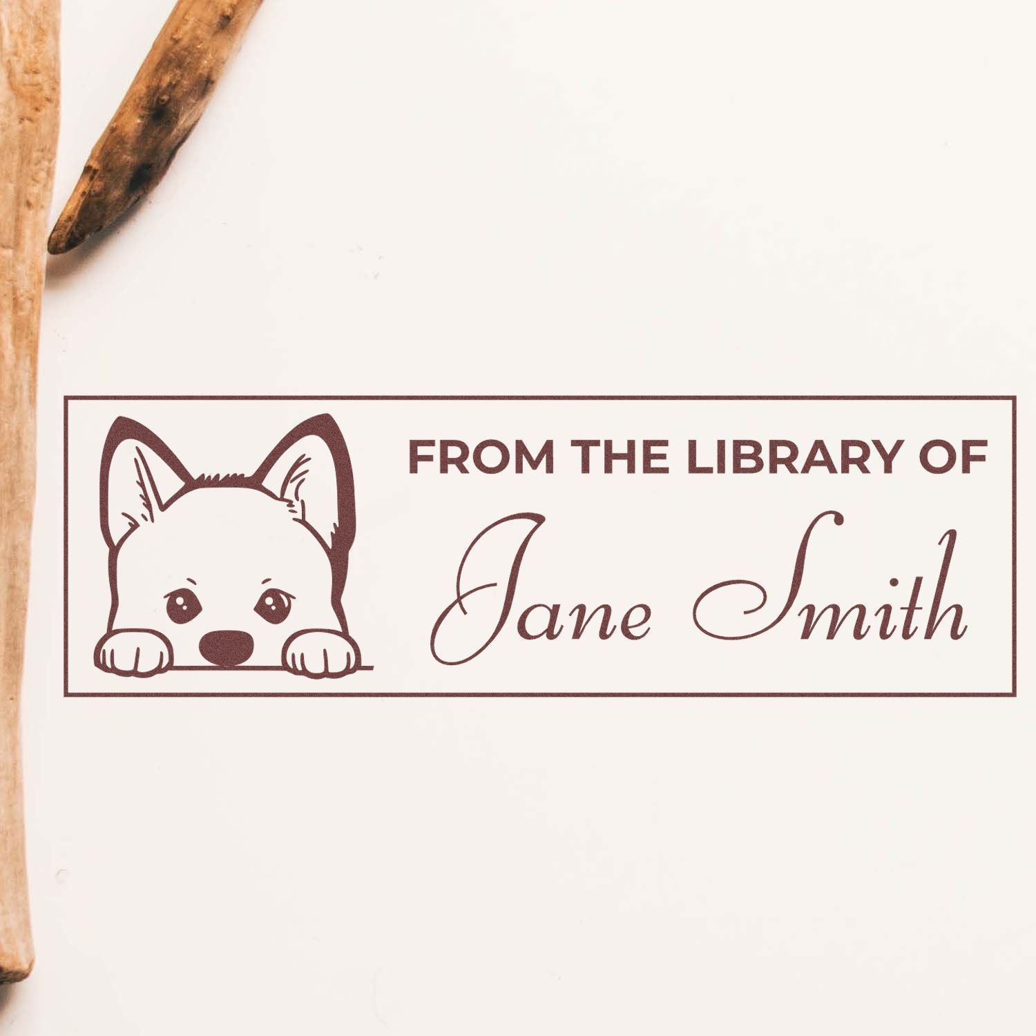 Wood Handle Akita Personalized Book Rubber Stamp