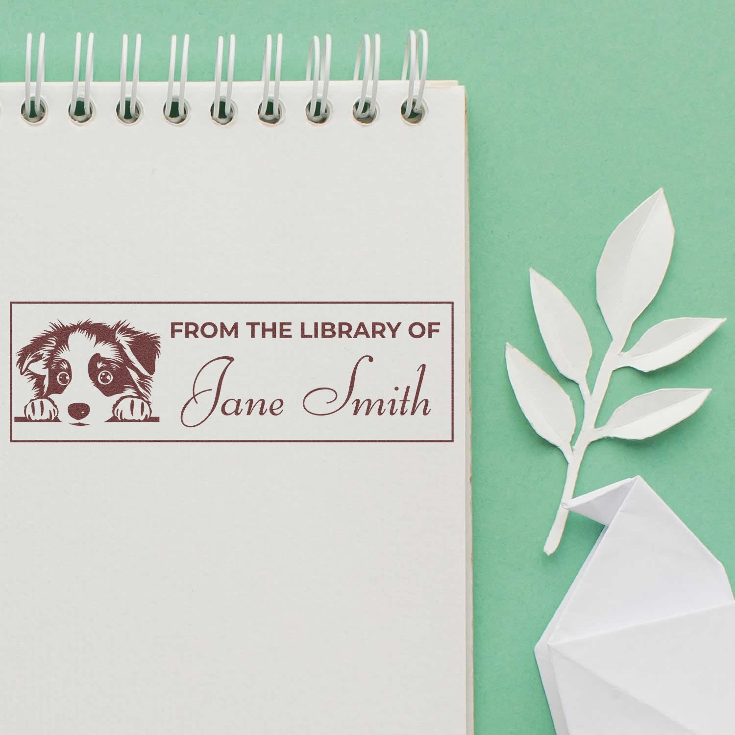 Wood Handle Australian Shepherd Custom Library Stamp