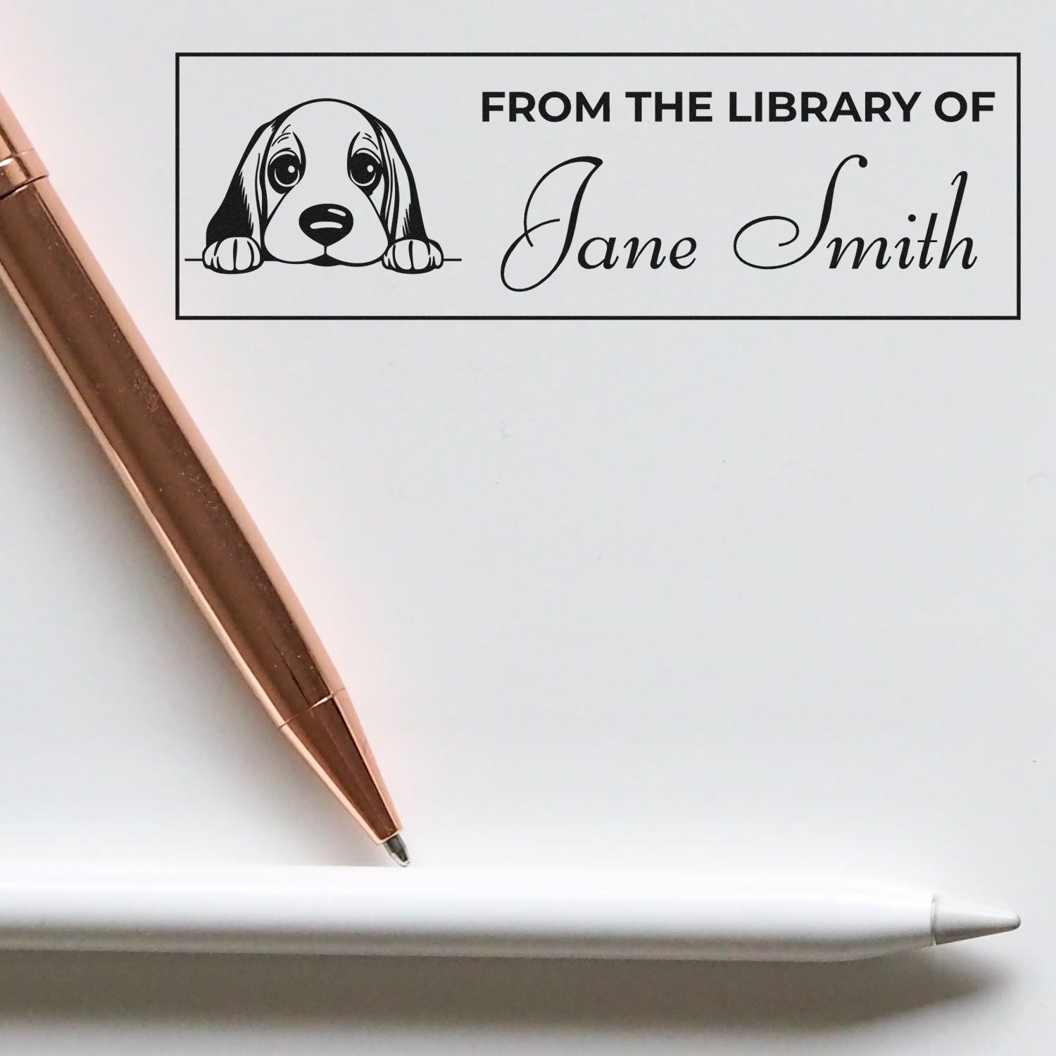 Wood Handle Basset Hound Personalized Stamp For Books - Engineer Seal Stamps