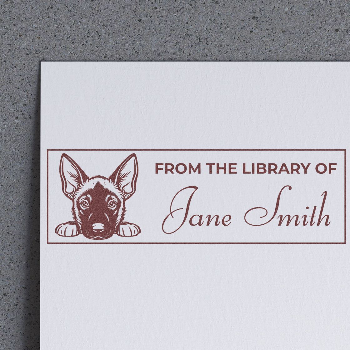 Wood Handle Belgian Malinois Book Stamp With Name