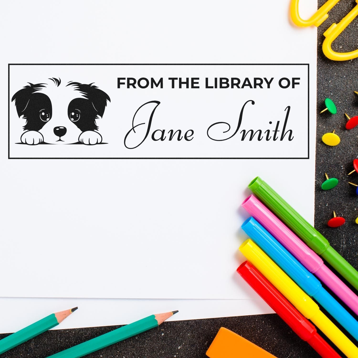 Self-Inking Border Collie Custom Book Stamp For Bookworms - Engineer Seal Stamps