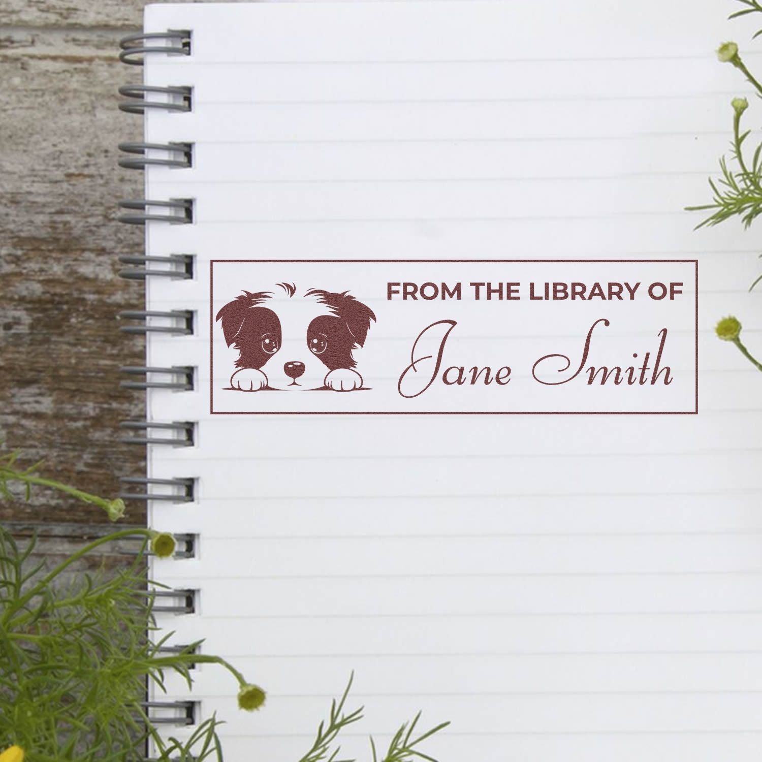Wood Handle Border Collie Property Of Book Stamp