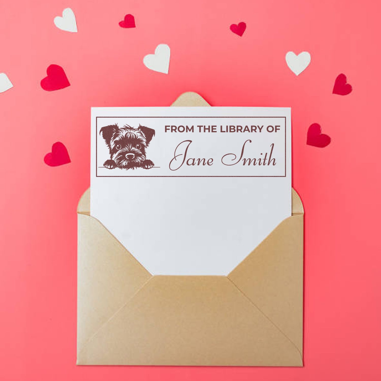Wood Handle Border Terrier Ex Libris Stamp