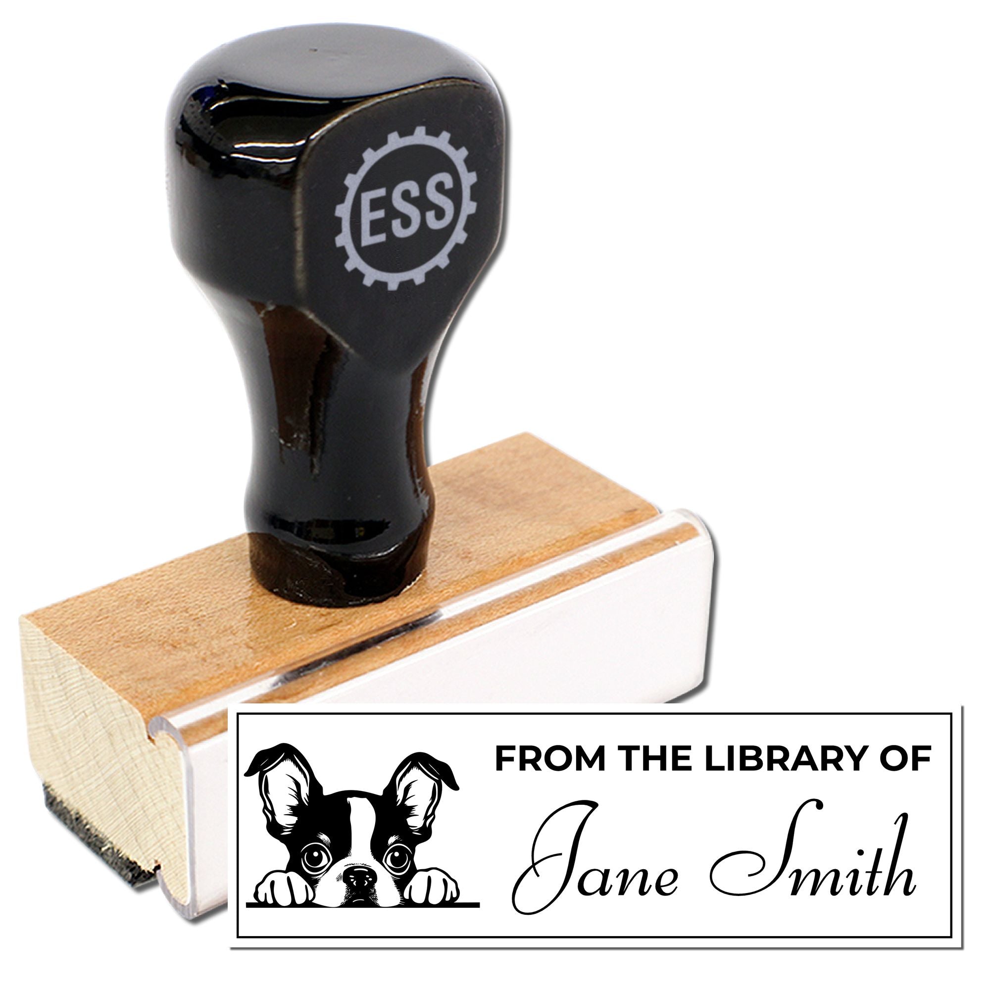 Wood Handle Boston Terrier Personalized Ex Libris Stamp