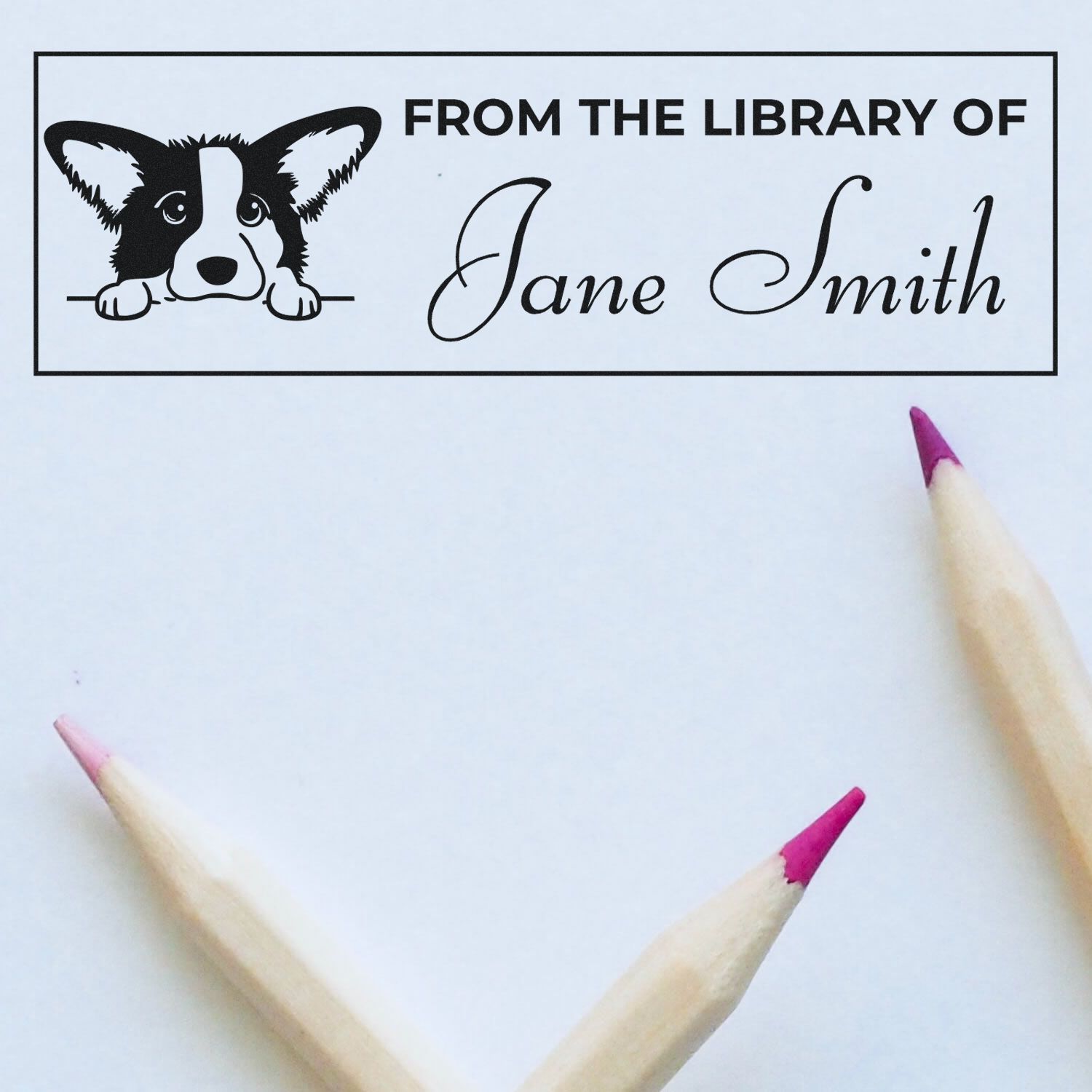 Wood Handle Cardigan Welsh Corgi Cute Personalized Book Stamp - Engineer Seal Stamps