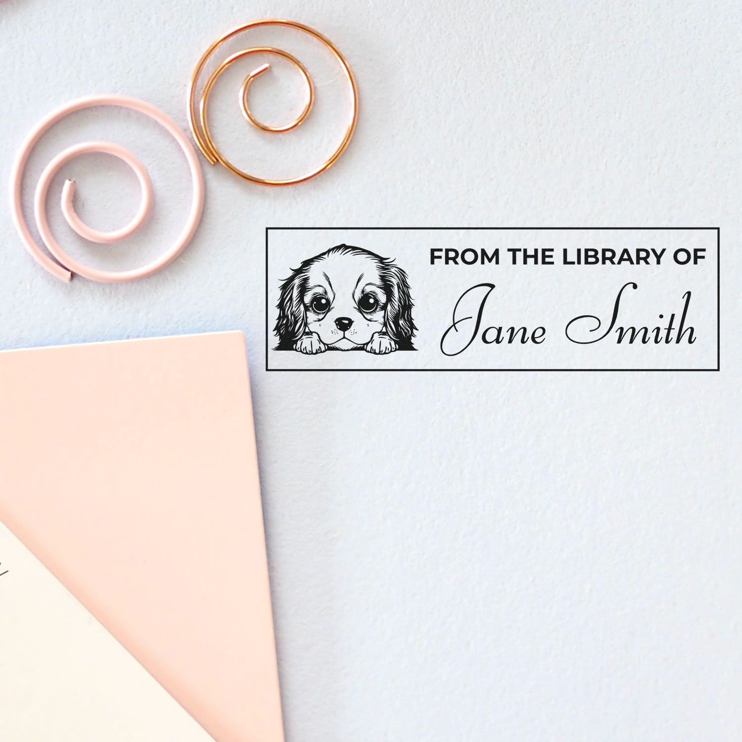 Pre-Inked Cavalier King Charles Spaniel Custom Bookplate Stamp - Engineer Seal Stamps