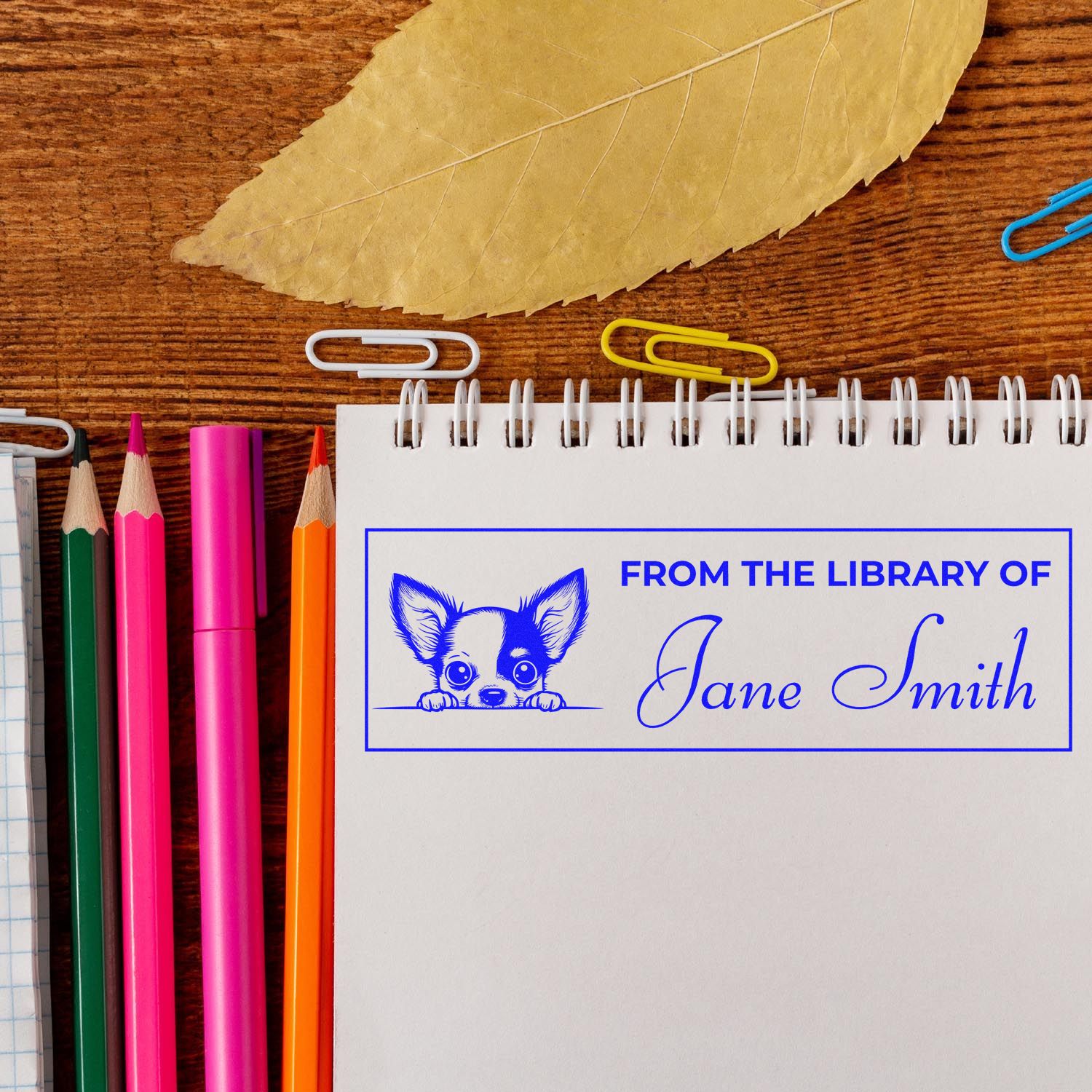 Slim Chihuahua Personalized Book Stamps - Engineer Seal Stamps