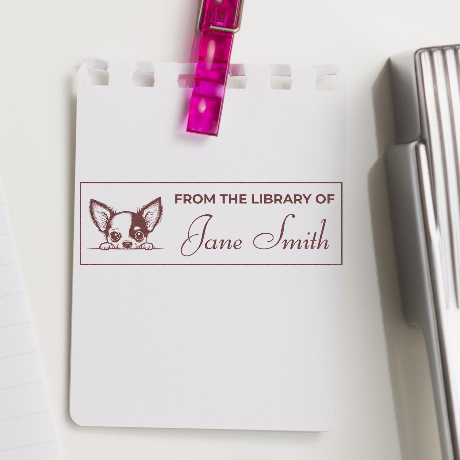 Pre-Inked Chihuahua Whimsical Book Stamp - Engineer Seal Stamps