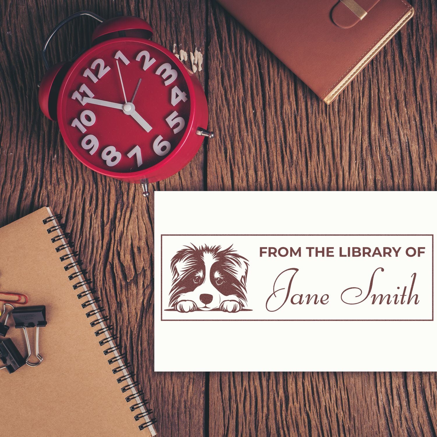 Wood Handle Collie Personalized Book Stamp For Teachers - Engineer Seal Stamps