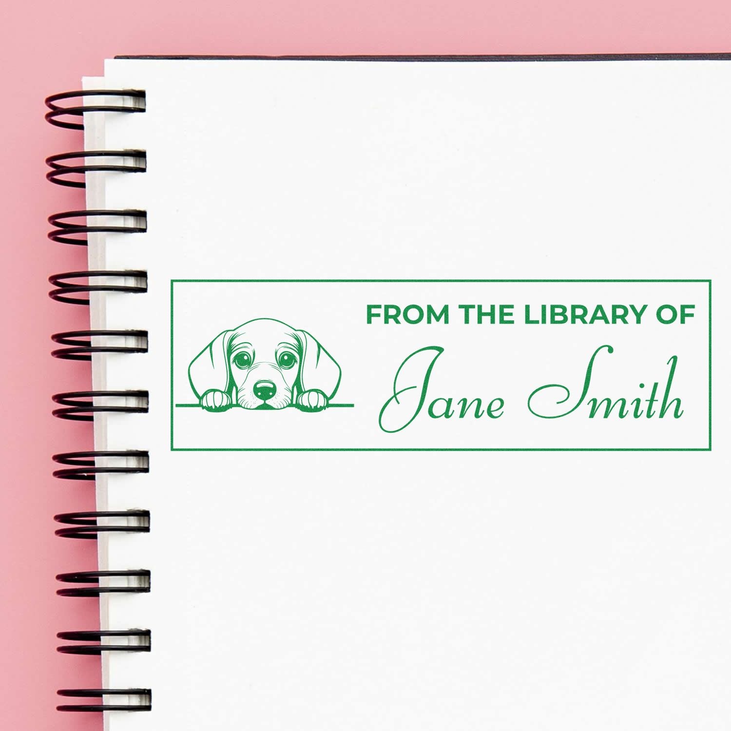 Wood Handle Dachshund Kids Book Stamp With Name - Engineer Seal Stamps