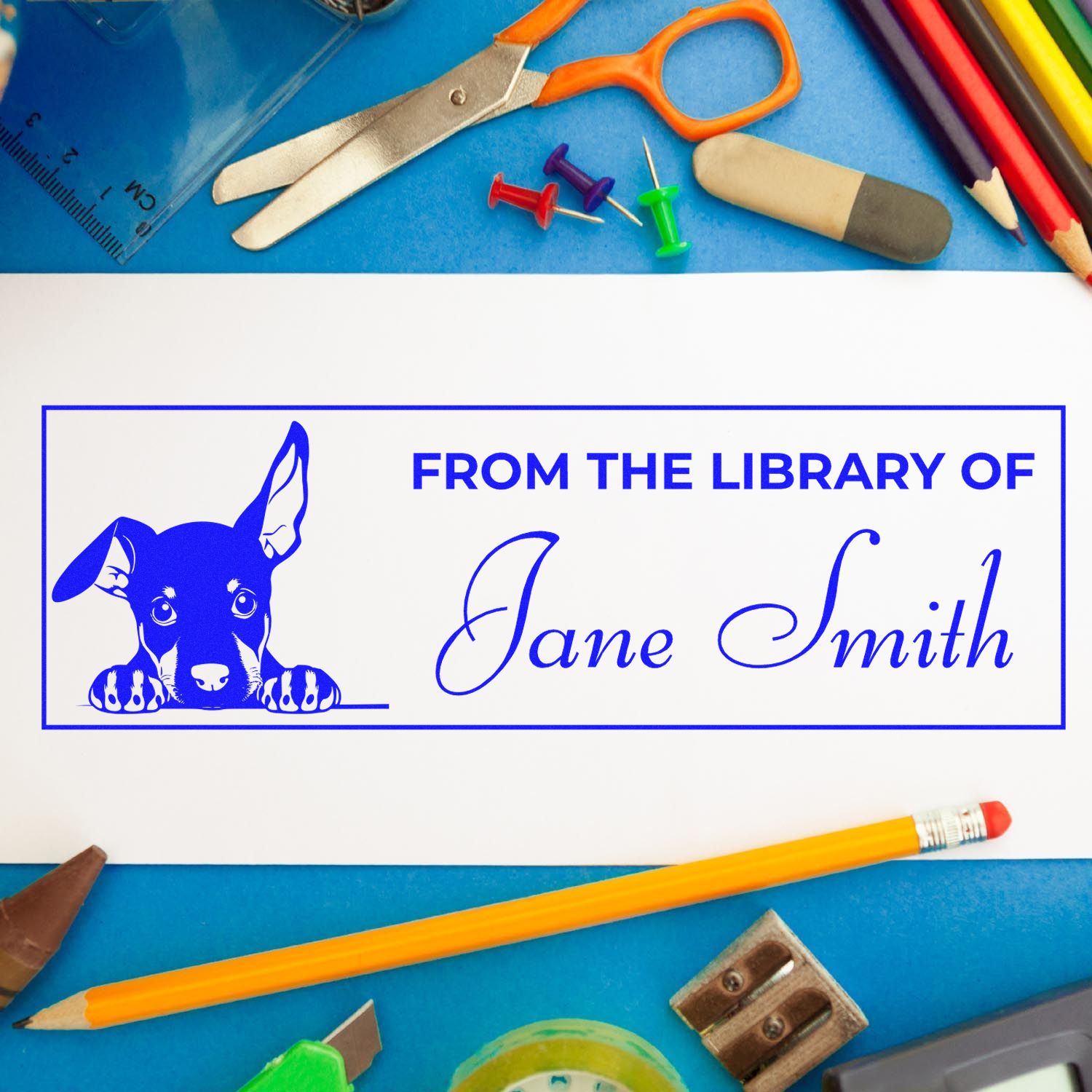 Pre-Inked Doberman Pinscher Personalized Book Stamp For Teachers - Engineer Seal Stamps