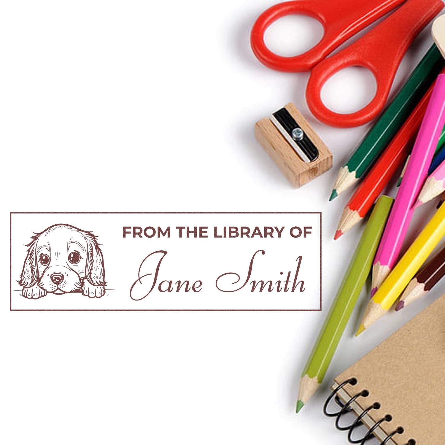 Wood Handle English Cocker Spaniel Custom Book Rubber Stamp - Engineer Seal Stamps