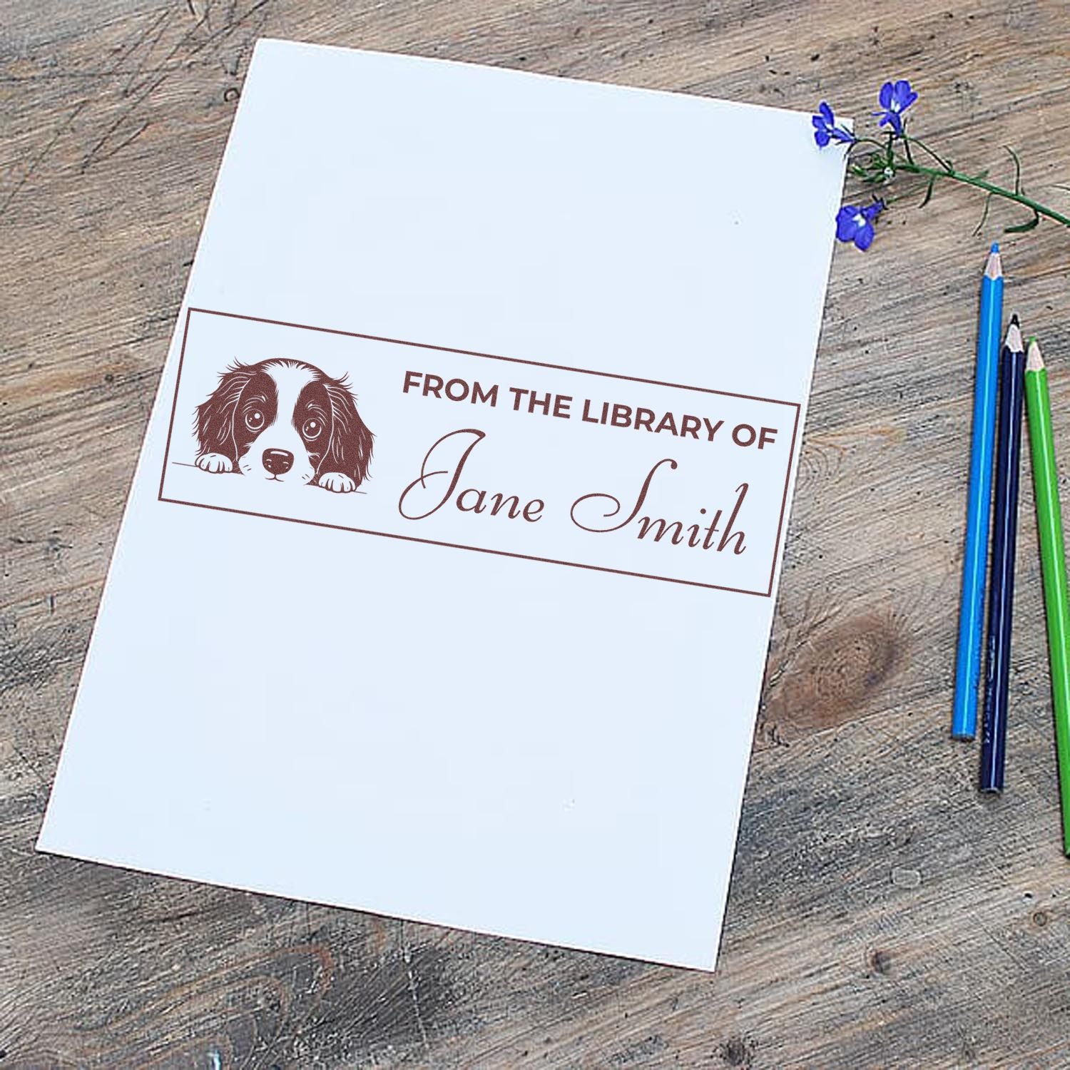 Wood Handle English Springer Spaniel Custom Library Stamp - Engineer Seal Stamps