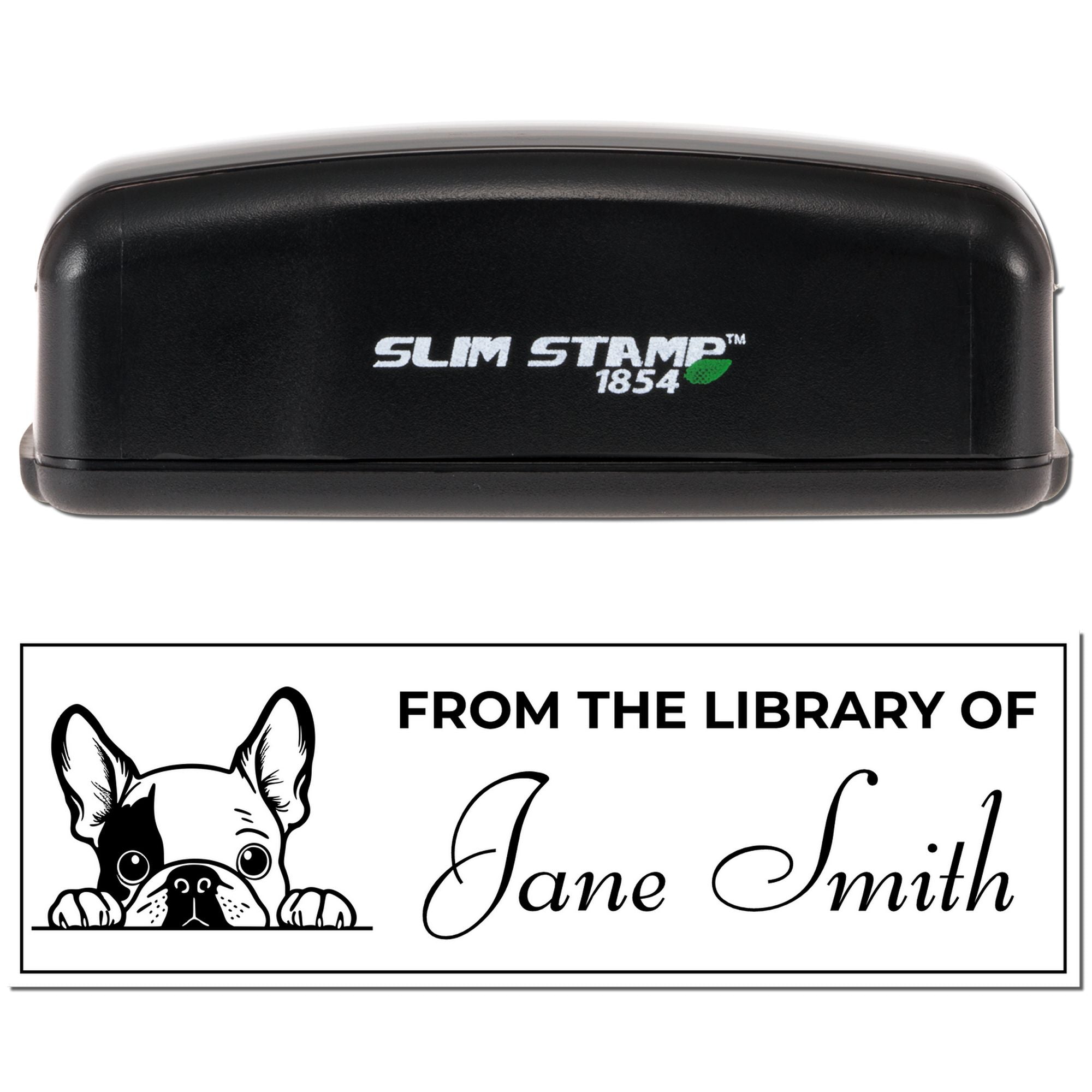 Slim French Bulldog Personalized Book Stamp With Name - Engineer Seal Stamps