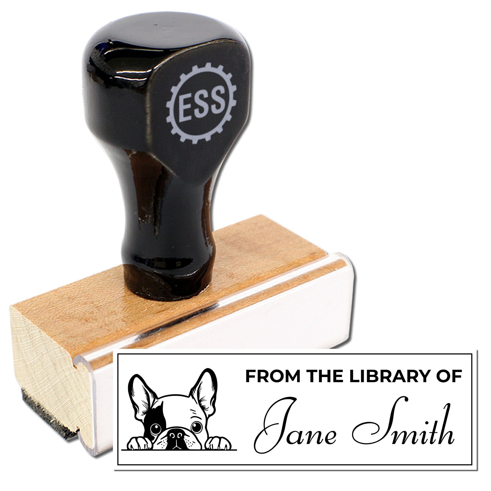 Wood Handle French Bulldog Personal Library Stamp - Engineer Seal Stamps