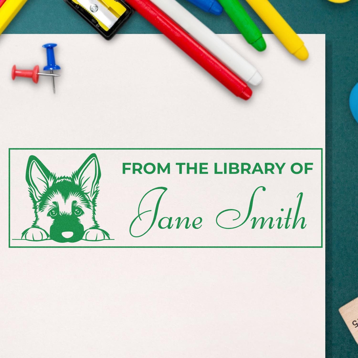 Wood Handle German Shepherd Personalized Stamp For Books - Engineer Seal Stamps