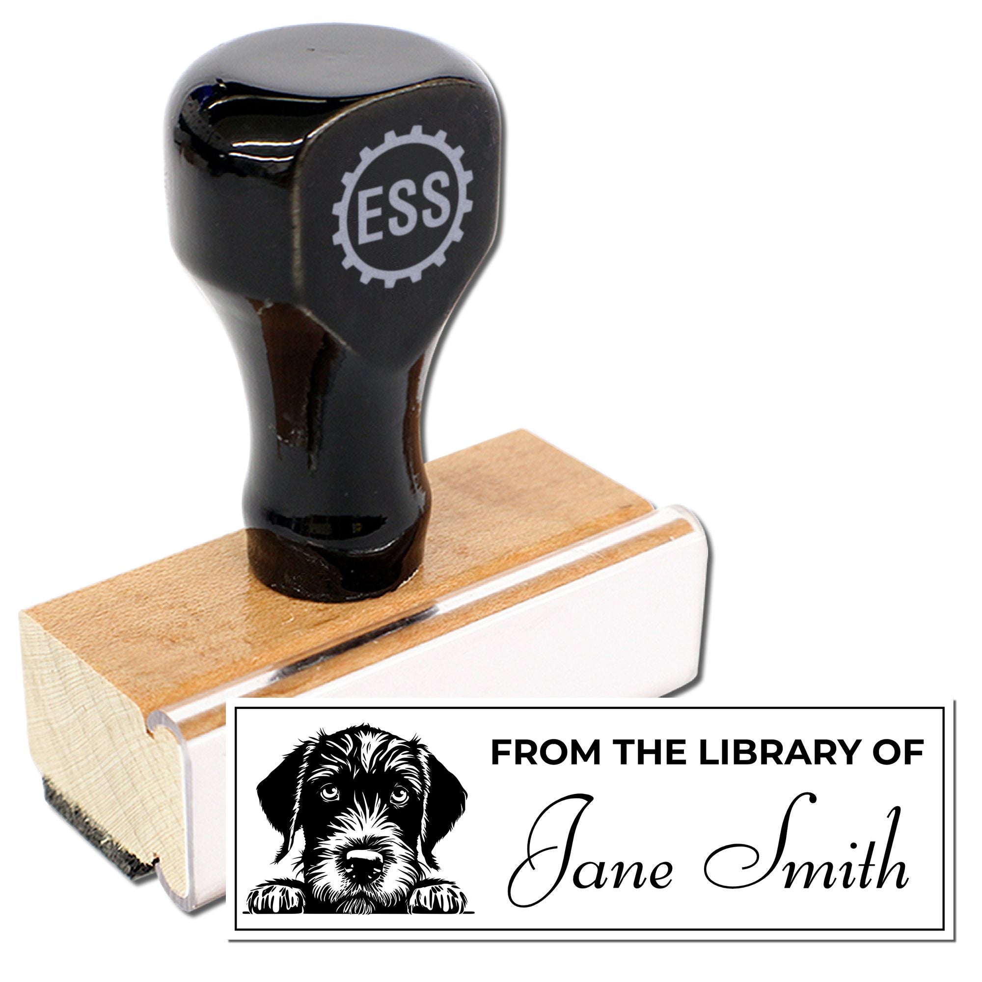 Wood Handle German Wirehaired Pointer Book Stamp With Name - Engineer Seal Stamps