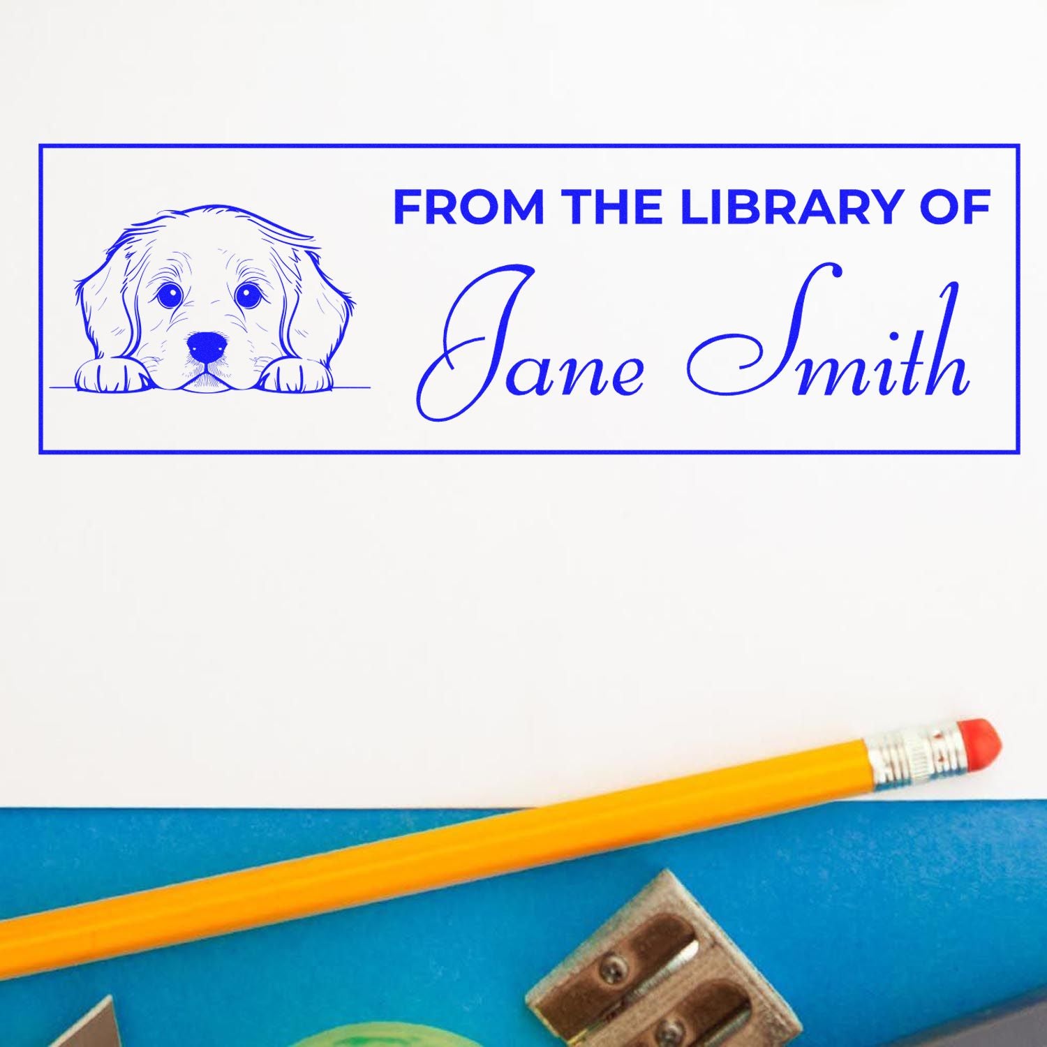 Wood Handle Golden Retriever Stamp Your Name In Books - Engineer Seal Stamps