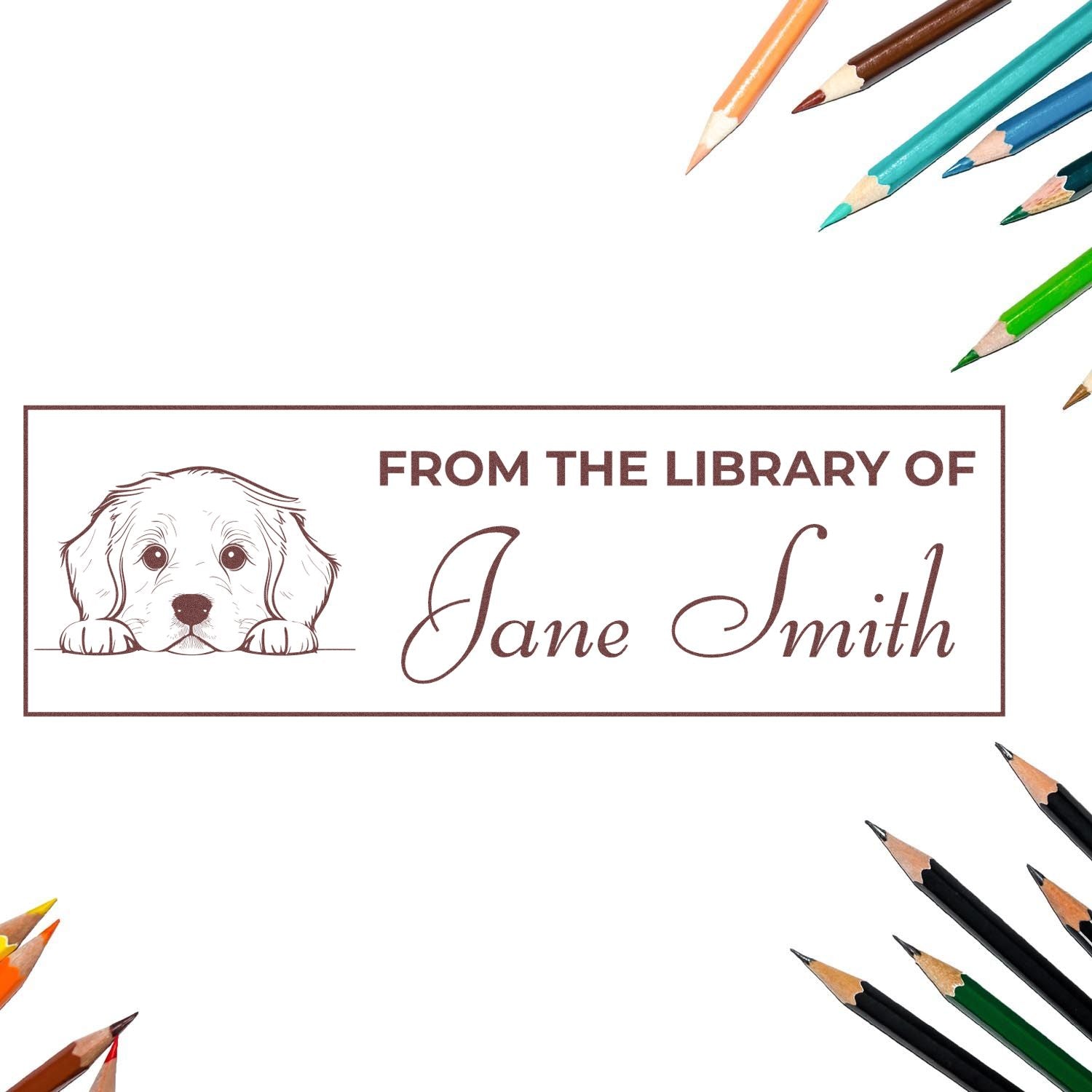 Wood Handle Golden Retriever Stamp Your Name In Books - Engineer Seal Stamps