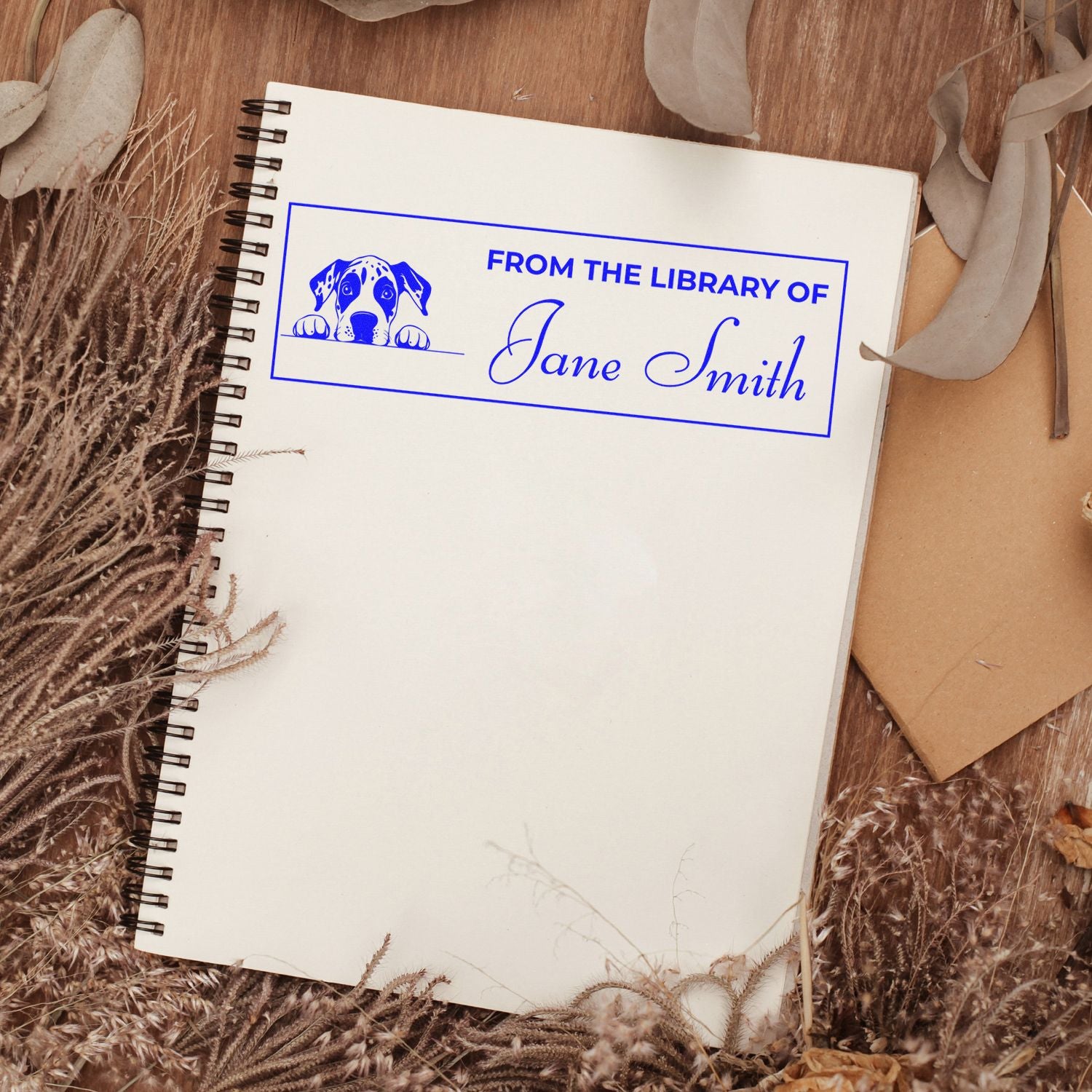 Wood Handle Great Dane This Book Belongs To Stamp - Engineer Seal Stamps