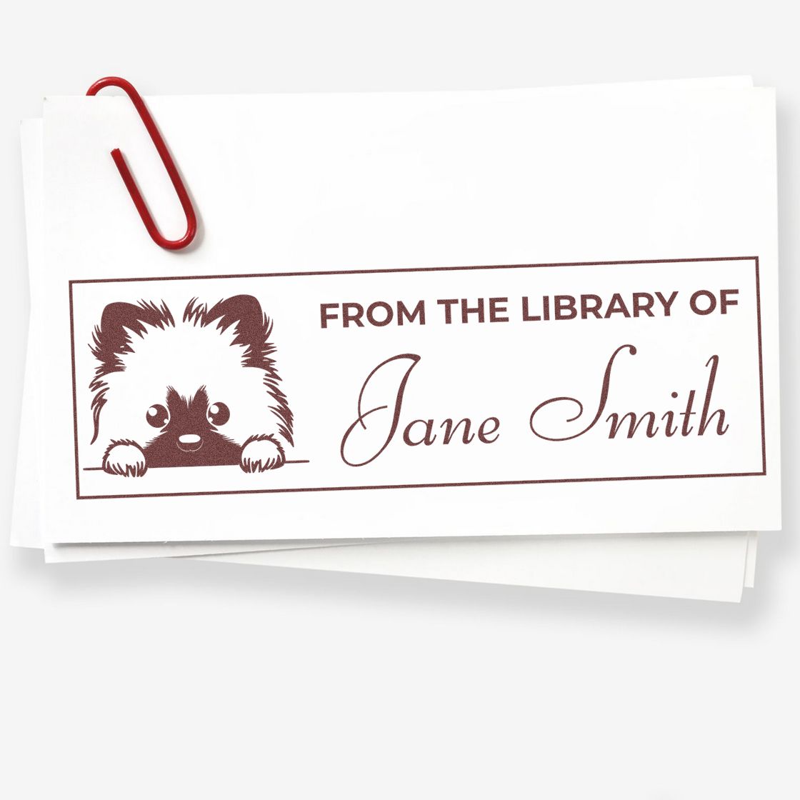 Wood Handle Keeshond Personalized Bookplate Stamp - Engineer Seal Stamps