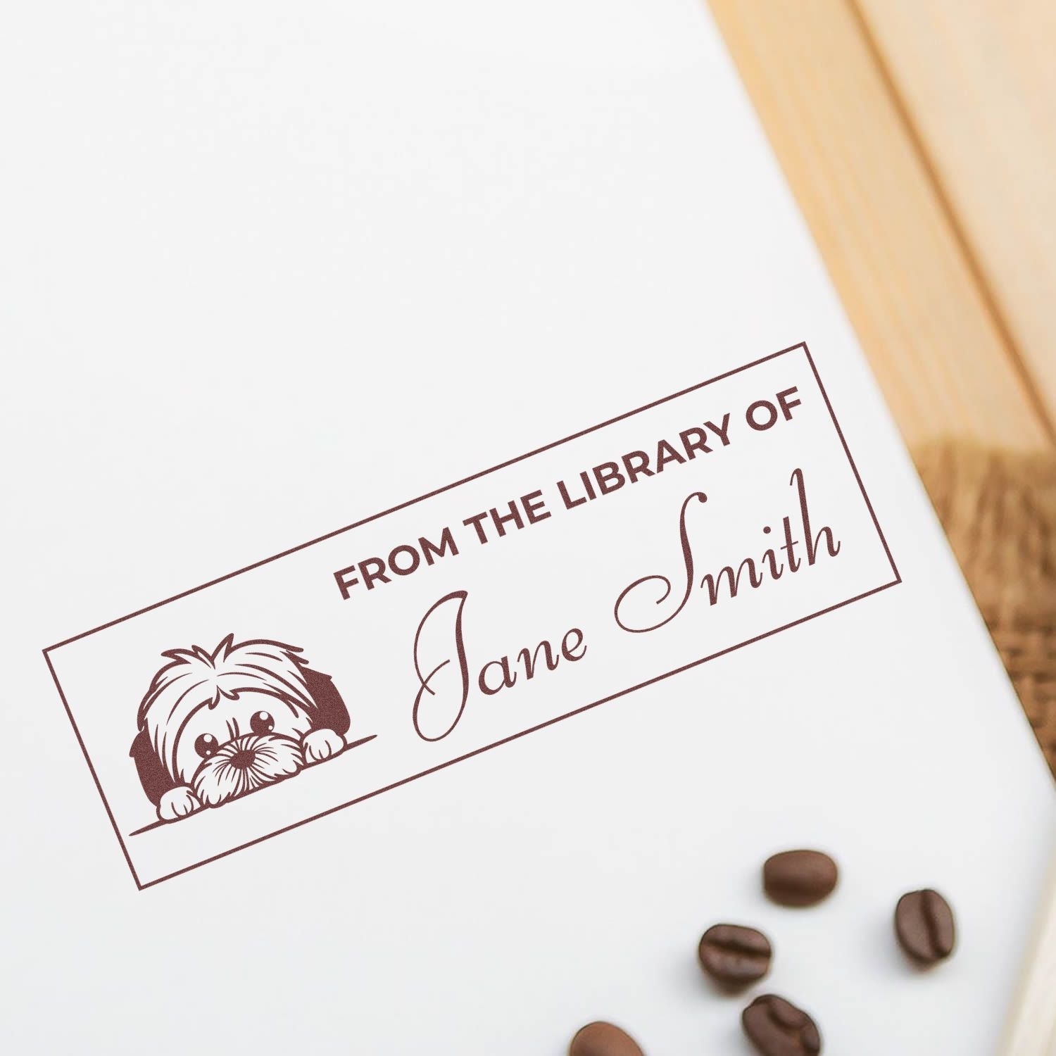 Wood Handle Lhasa Apso Cute Personalized Book Stamp - Engineer Seal Stamps