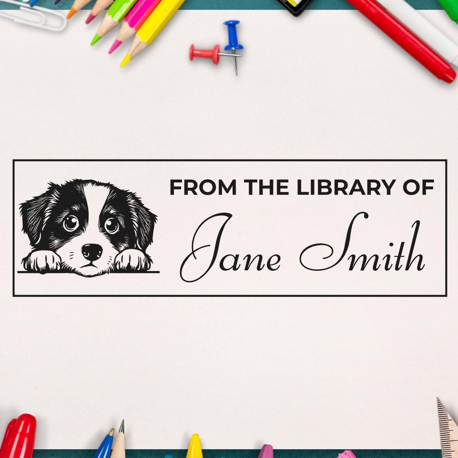 Pre-Inked Miniature American Shepherd Personalized Book Ownership Stamp - Engineer Seal Stamps