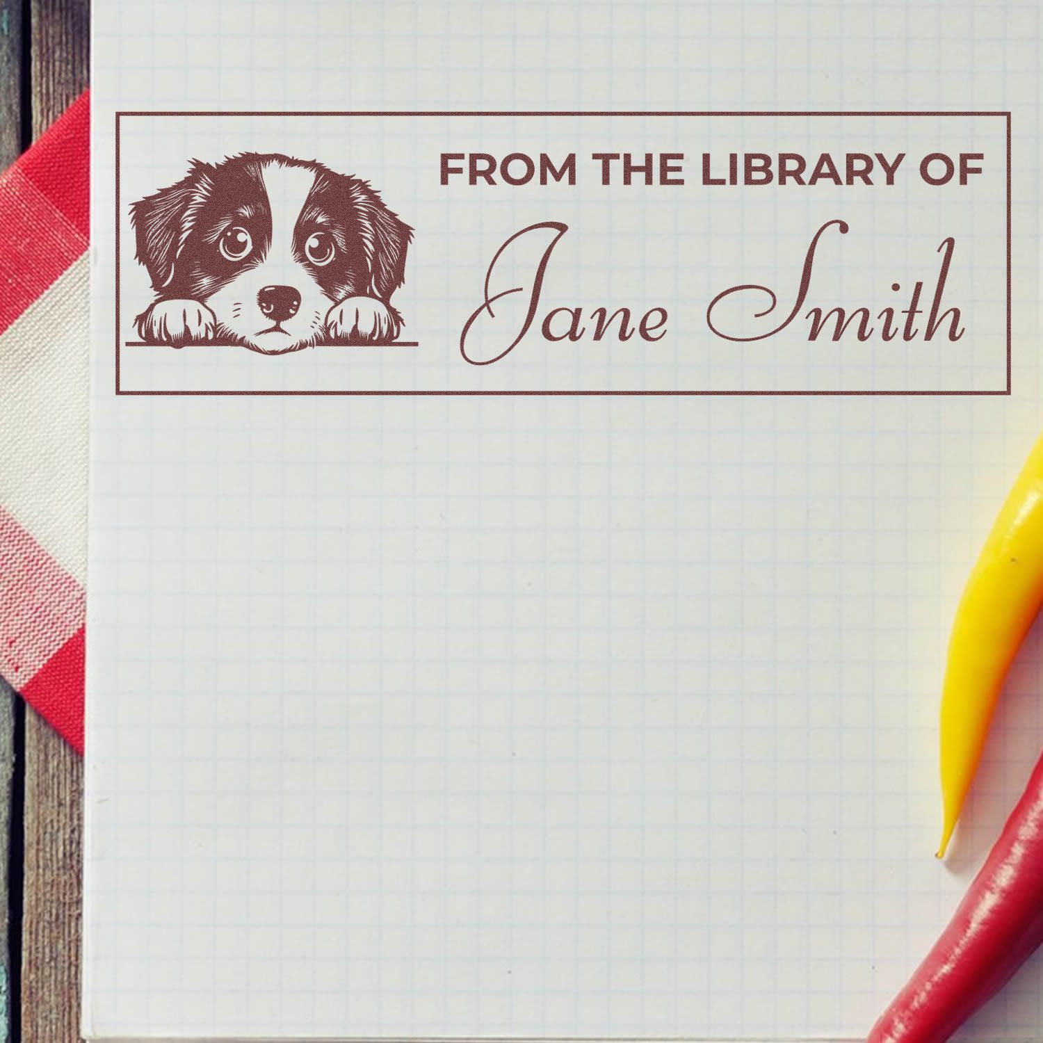 Wood Handle Miniature American Shepherd Personalized Book Stamp Gift - Engineer Seal Stamps