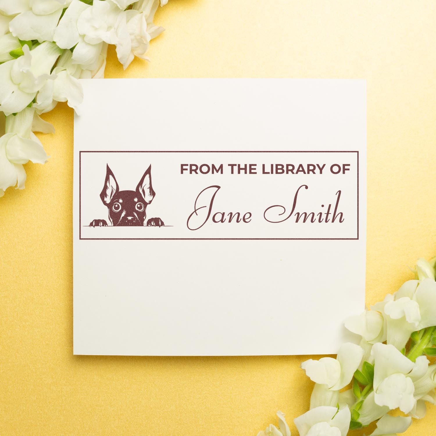 Pre-Inked Miniature Pinscher Whimsical Book Stamp - Engineer Seal Stamps