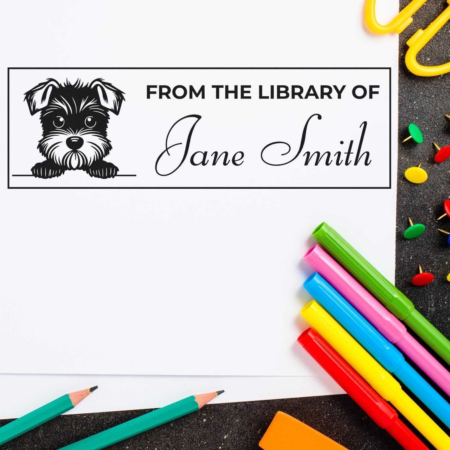 Wood Handle Miniature Schnauzer Unique Gift For Book Lover Stamp - Engineer Seal Stamps