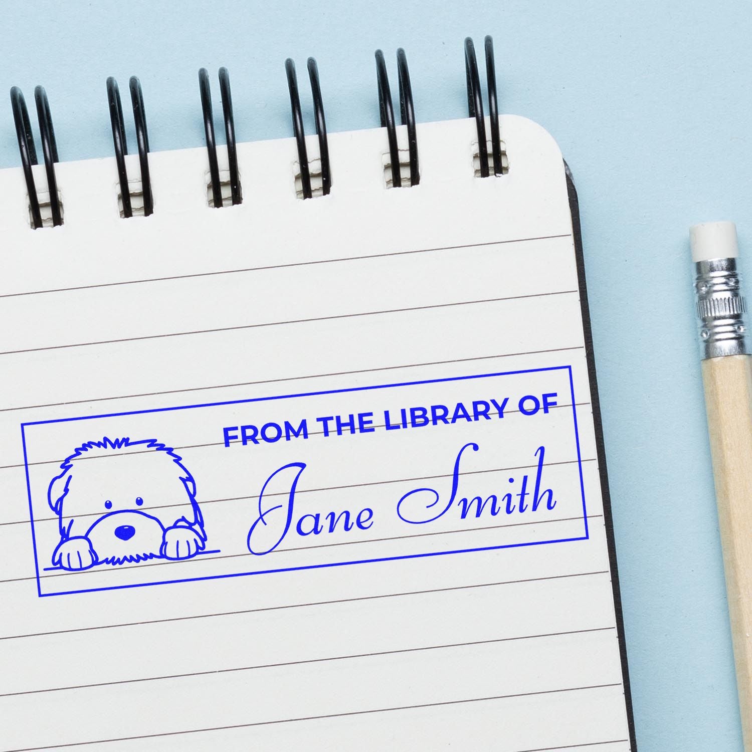 Slim Old English Sheepdog Custom Library Stamp - Engineer Seal Stamps