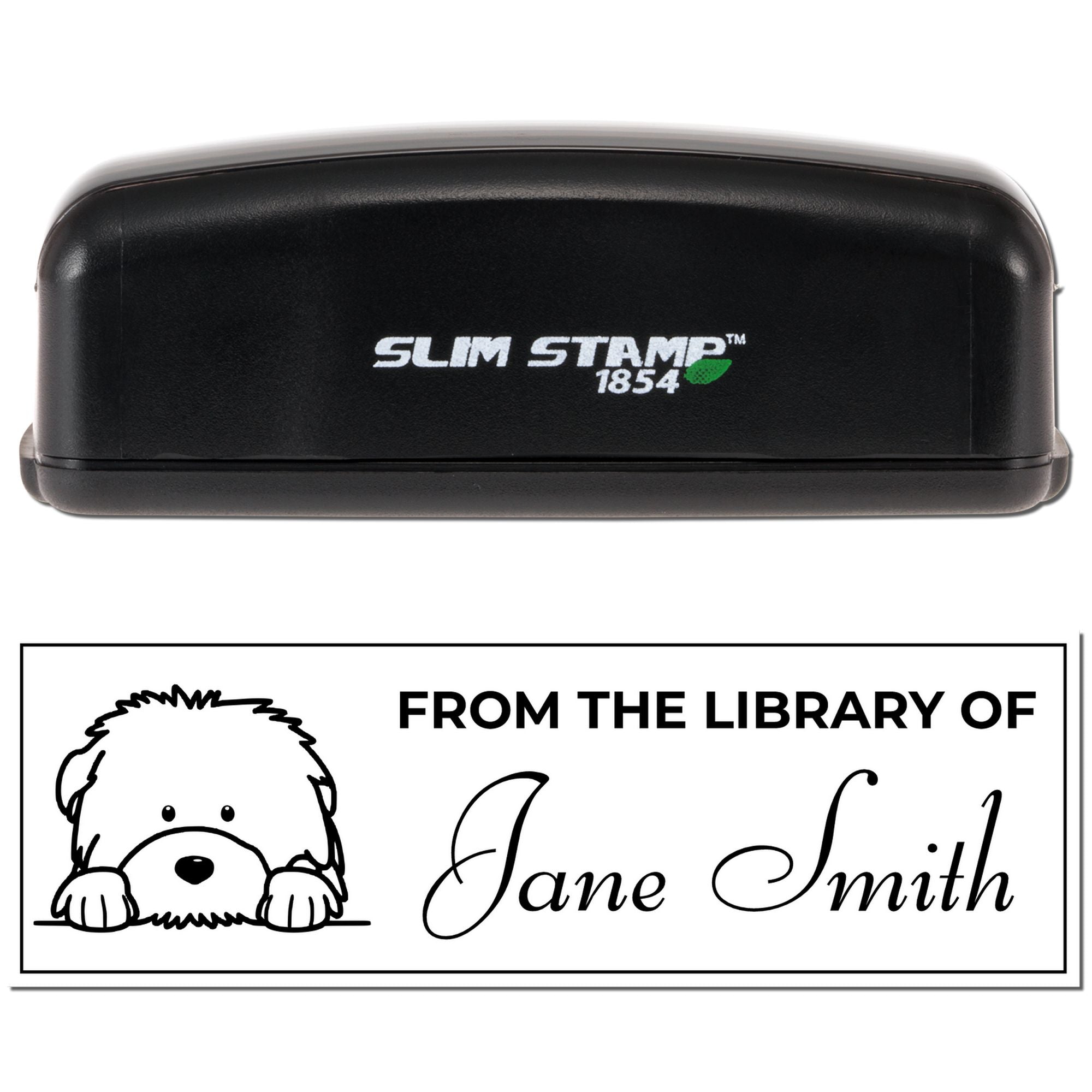 Slim Old English Sheepdog Custom Library Stamp