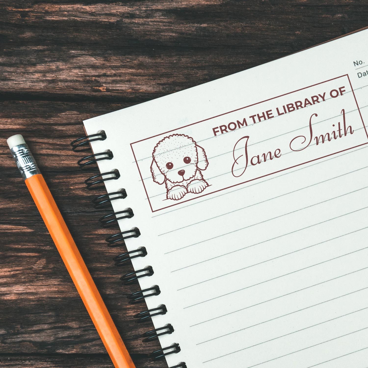 Slim Poodle Book Stamp With Name - Engineer Seal Stamps