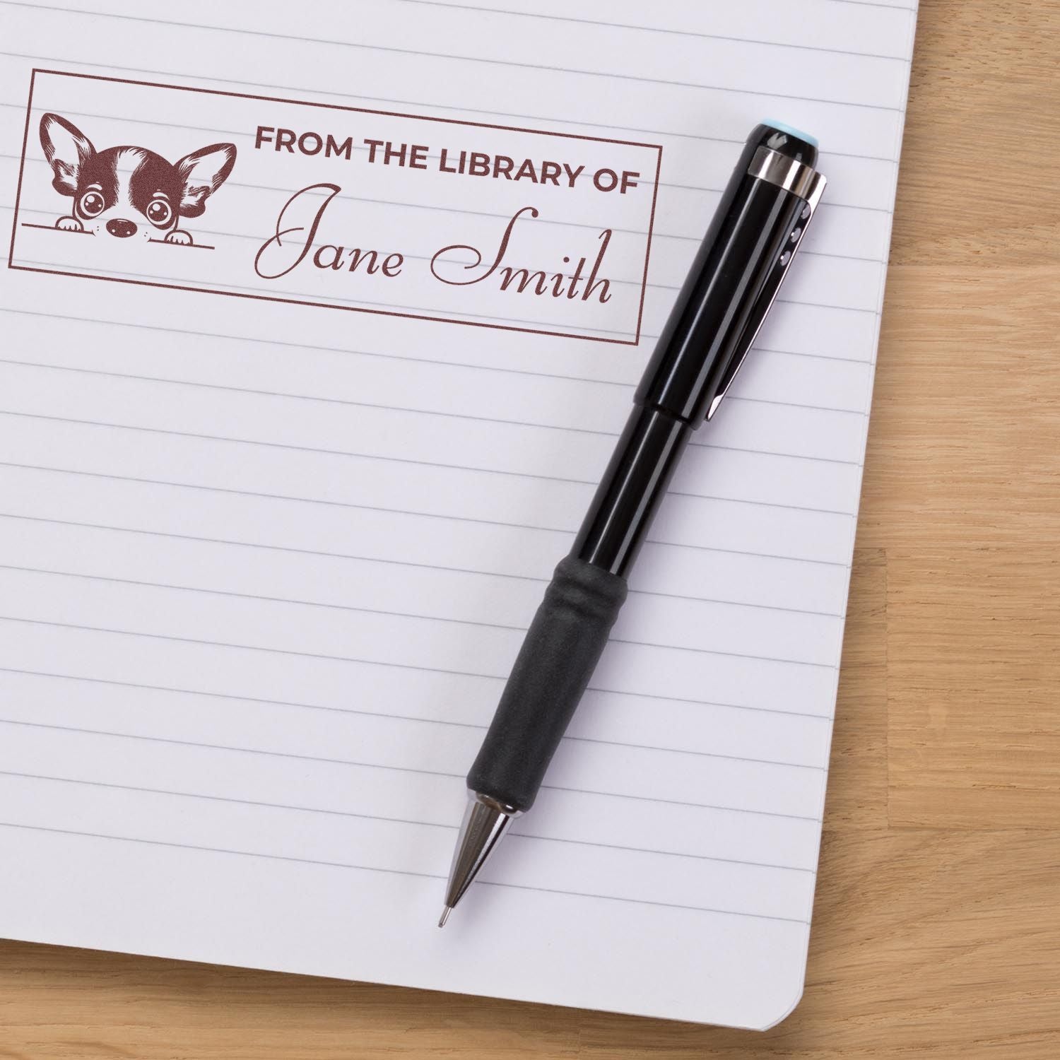 Wood Handle Rat Terrier Bibliophile Personalized Stamp - Engineer Seal Stamps