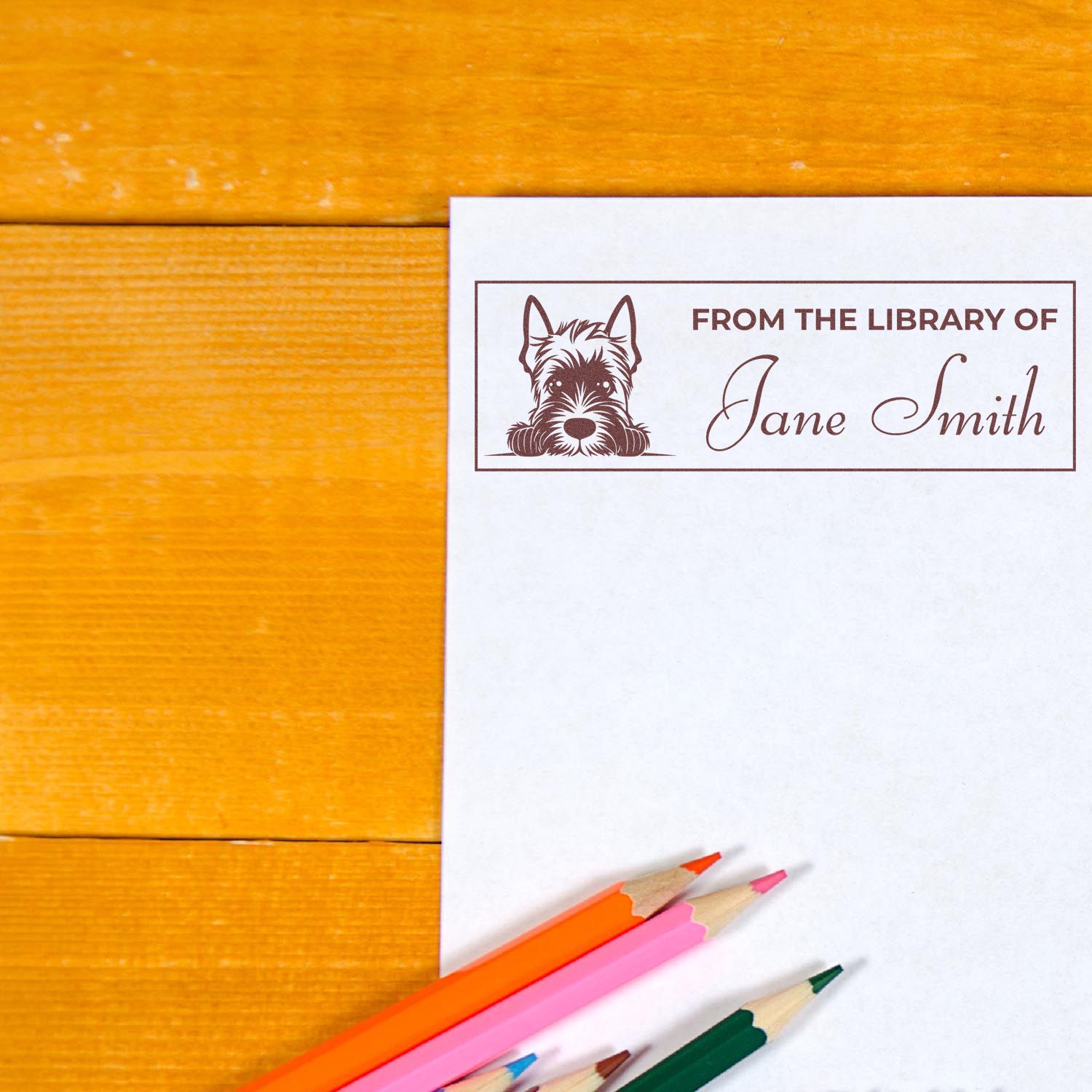 Slim Scottish Terrier Personalized Ex Libris Stamp - Engineer Seal Stamps