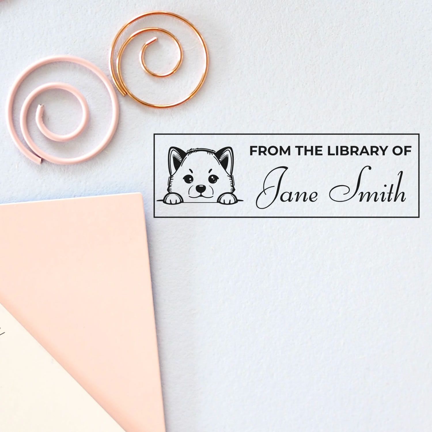 Wood Handle Shiba Inu Custom Library Stamp - Engineer Seal Stamps