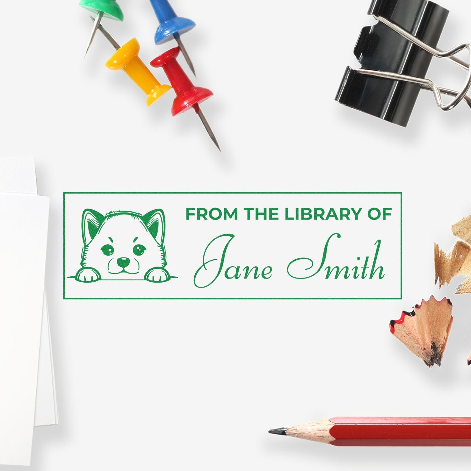 Pre-Inked Shiba Inu Personalized Book Stamp - Engineer Seal Stamps