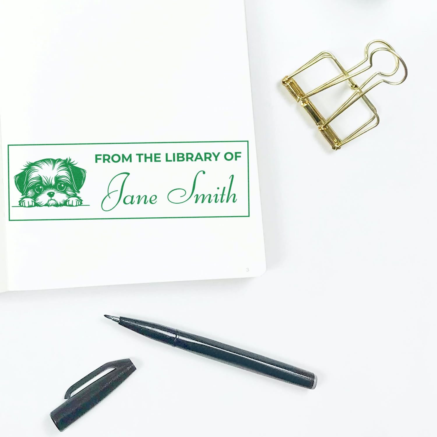 Slim Shih Tzu Personalized Book Stamp With Name - Engineer Seal Stamps