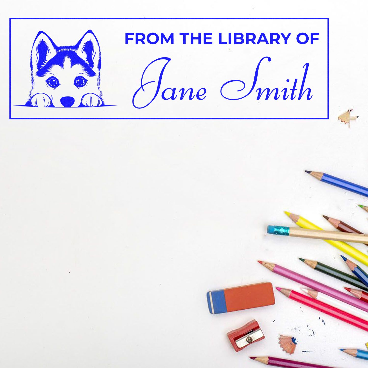 Wood Handle Siberian Husky Personalized Stamp For Books - Engineer Seal Stamps