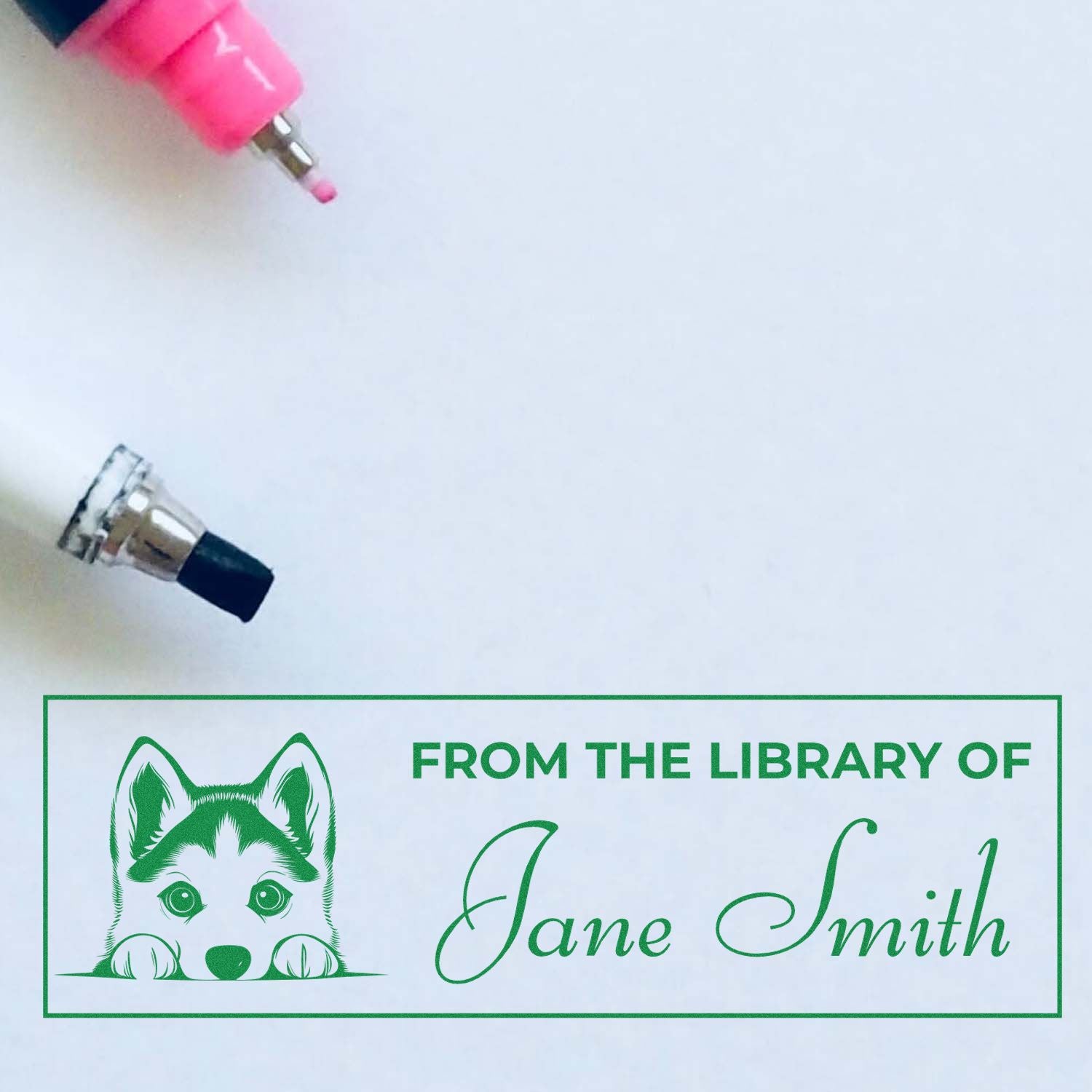 Siberian Husky Self-Inking Cute Personalized Book Stamp - Engineer Seal Stamps