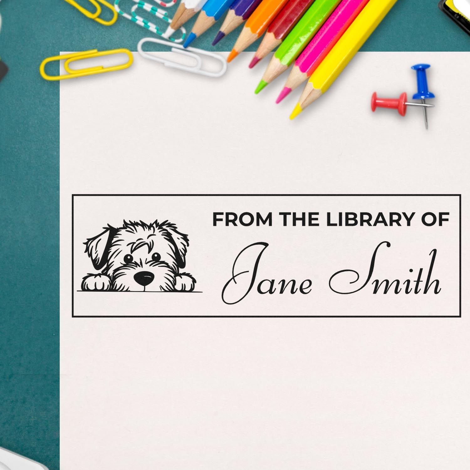 Slim Soft Coated Wheaten Terrier Personalized Bookplate Stamp - Engineer Seal Stamps