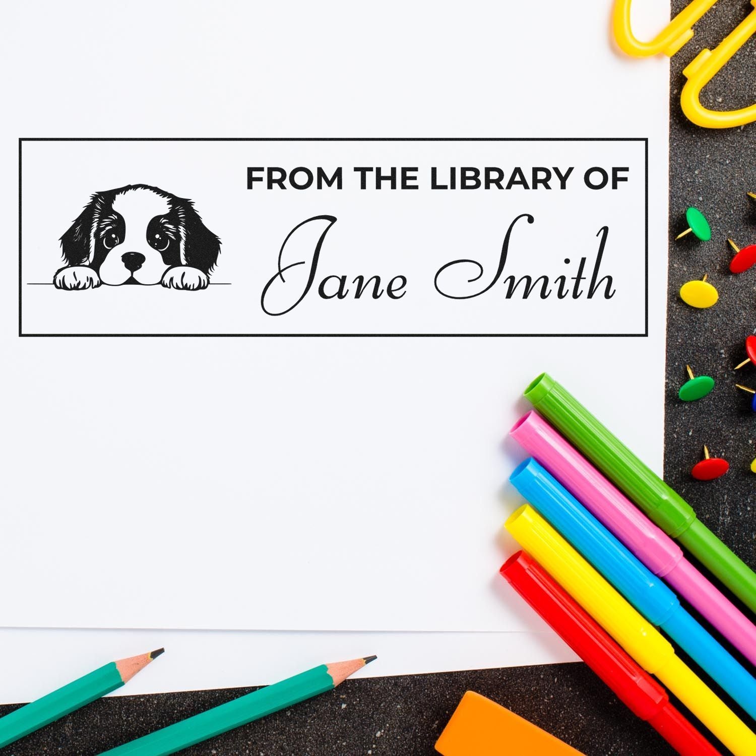 Wood Handle St Bernard Stamp Your Name In Books - Engineer Seal Stamps