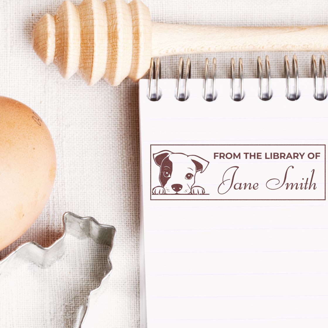 Wood Handle Staffordshire Bull Terrier Book Stamp With Name